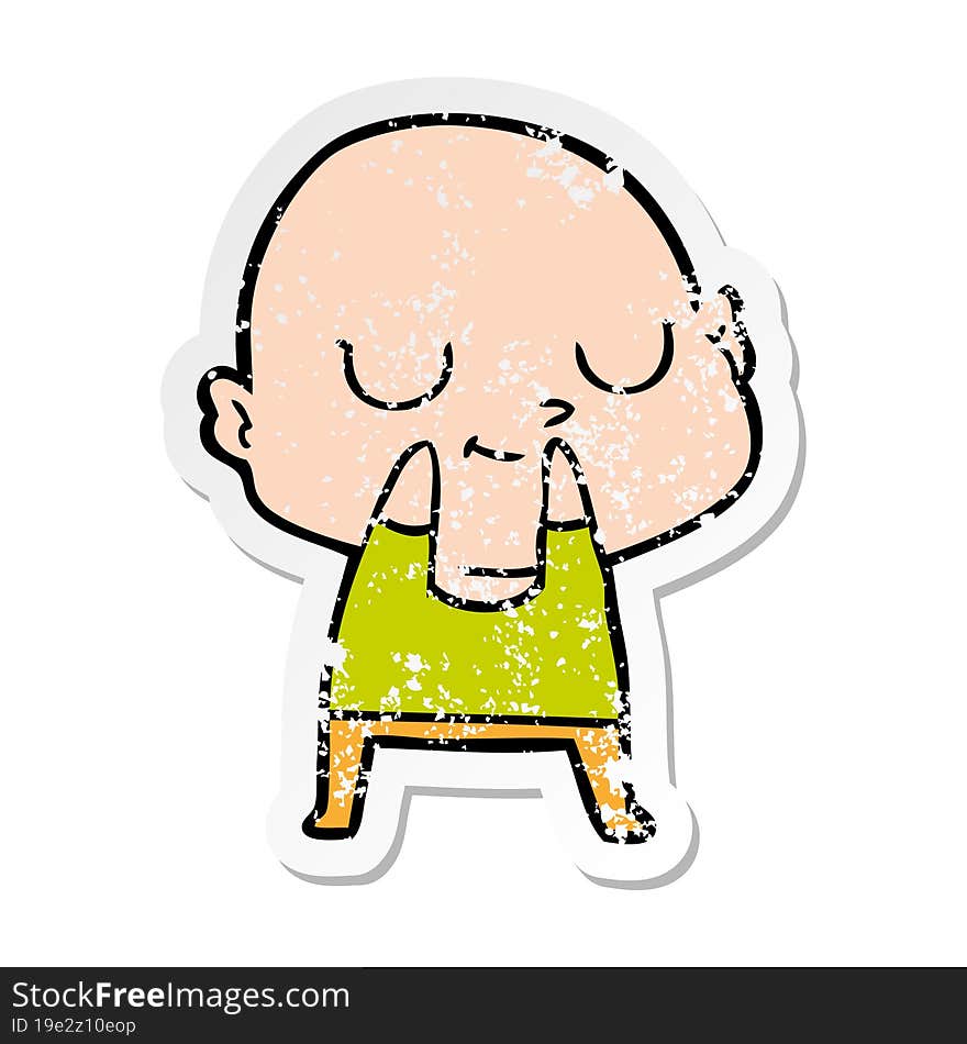 distressed sticker of a cartoon bald man