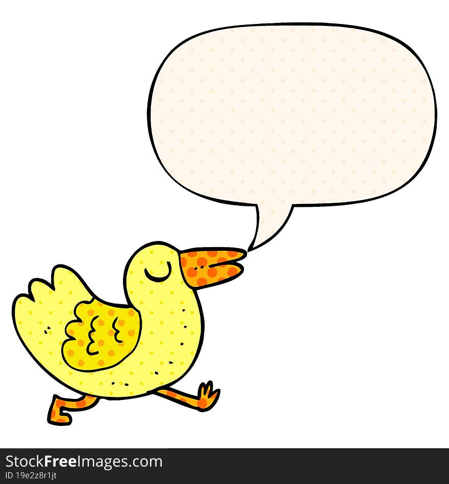 cartoon bird with speech bubble in comic book style