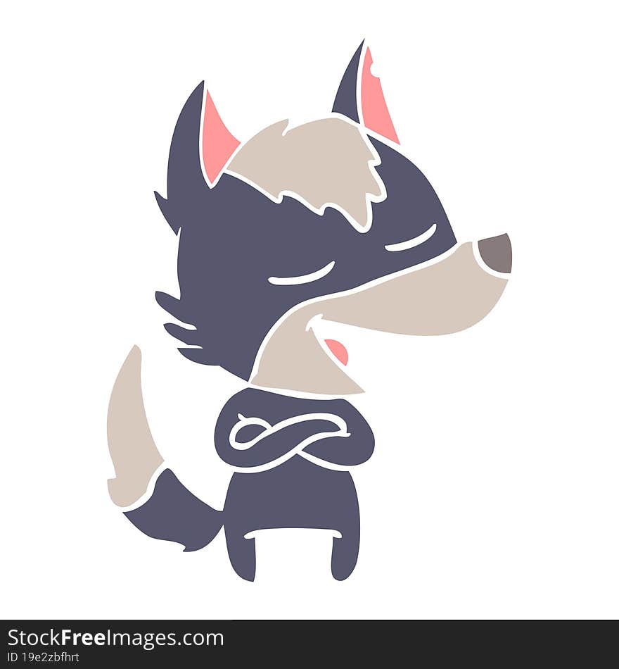 flat color style cartoon wolf laughing