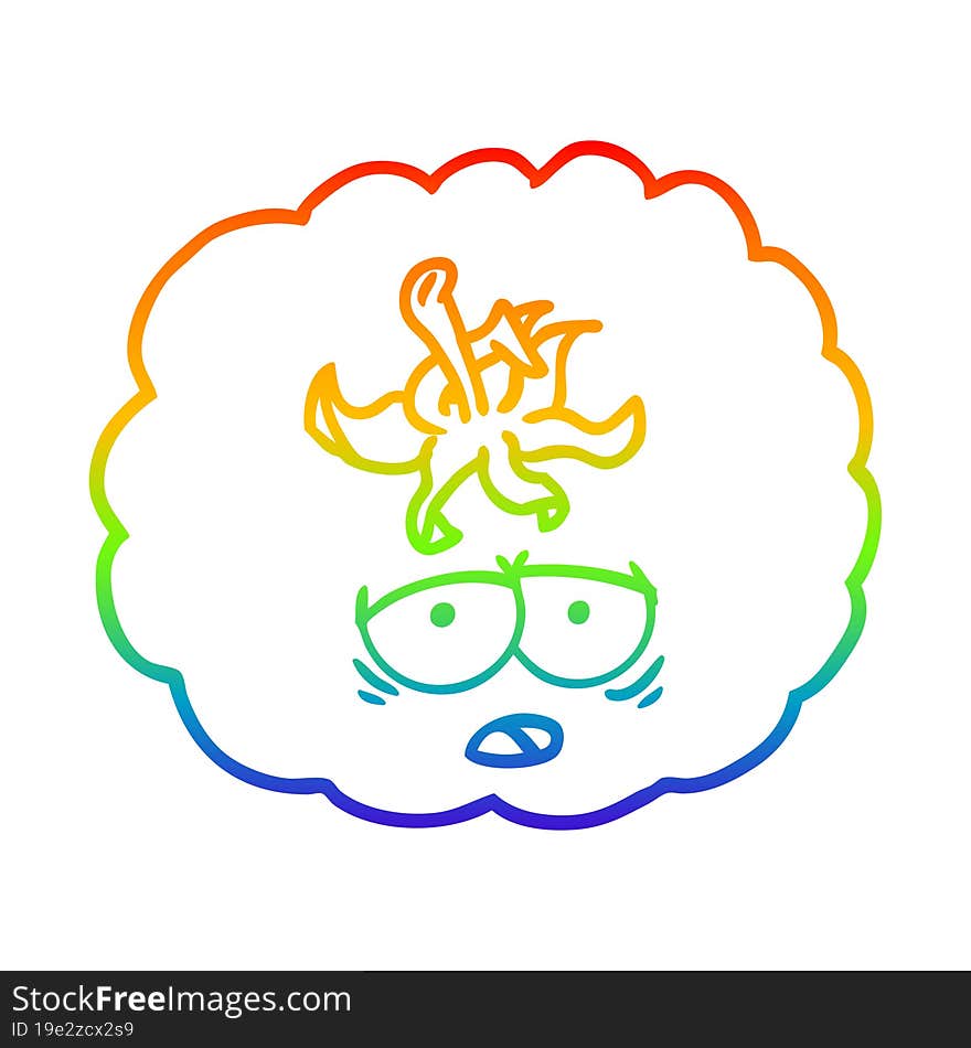 rainbow gradient line drawing of a cartoon tomato