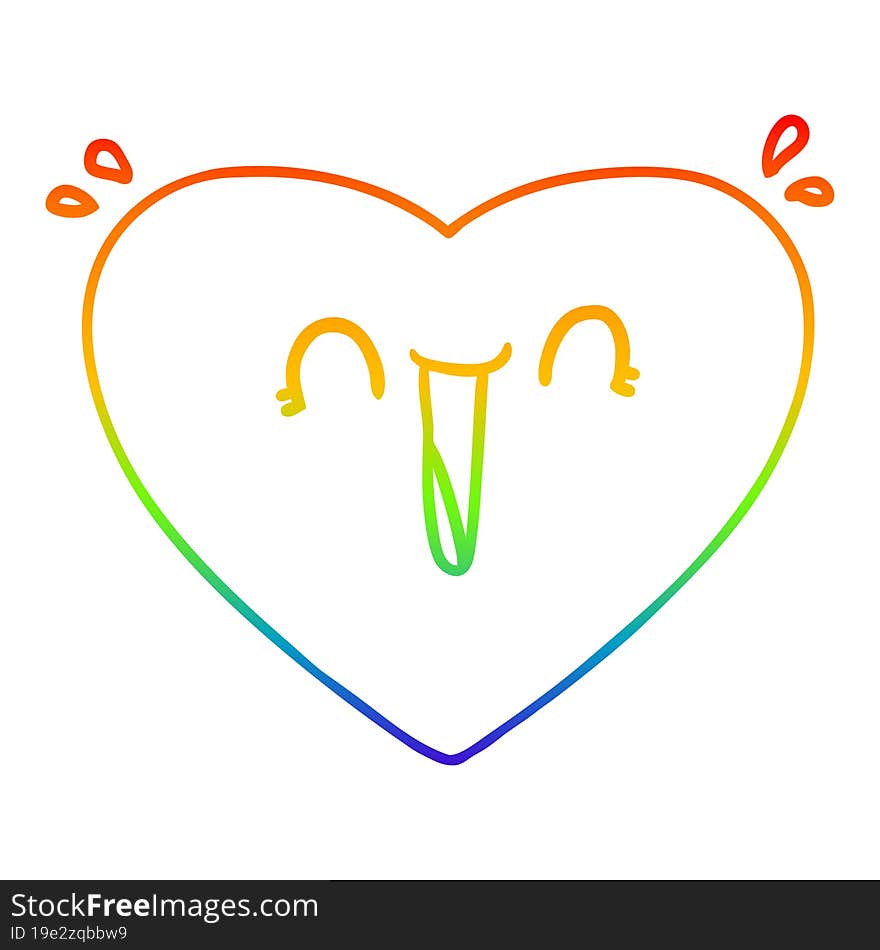 rainbow gradient line drawing of a cartoon happy heart