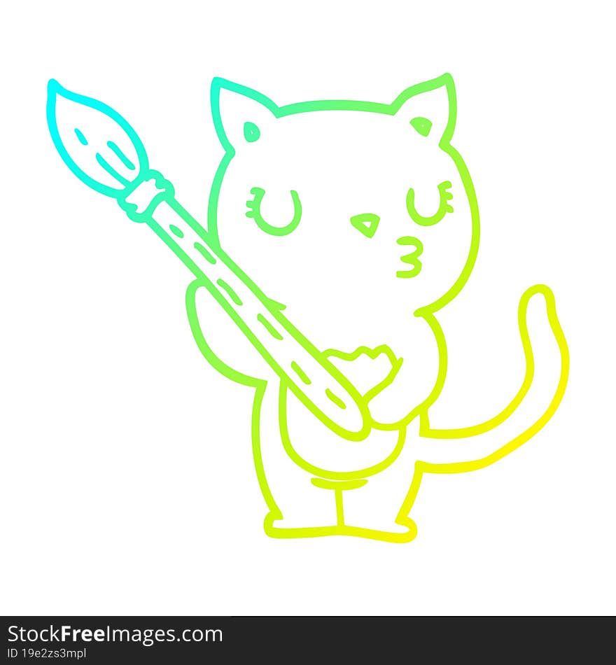 cold gradient line drawing cute cartoon cat