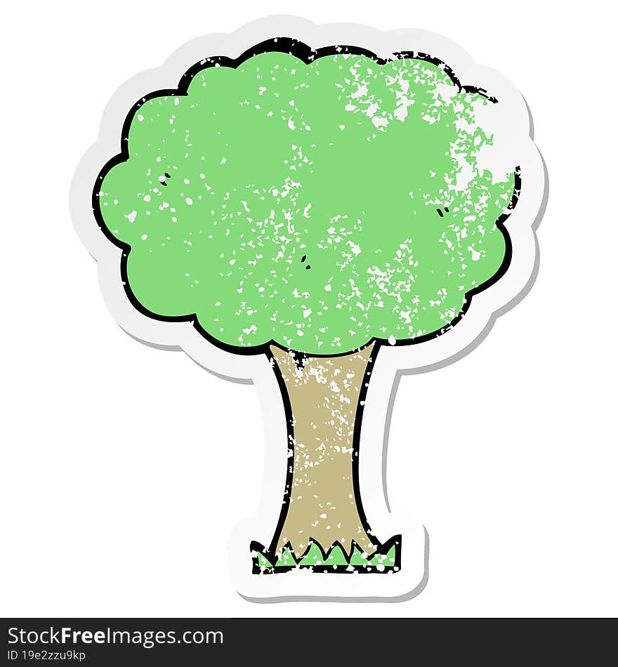 distressed sticker of a cartoon tree