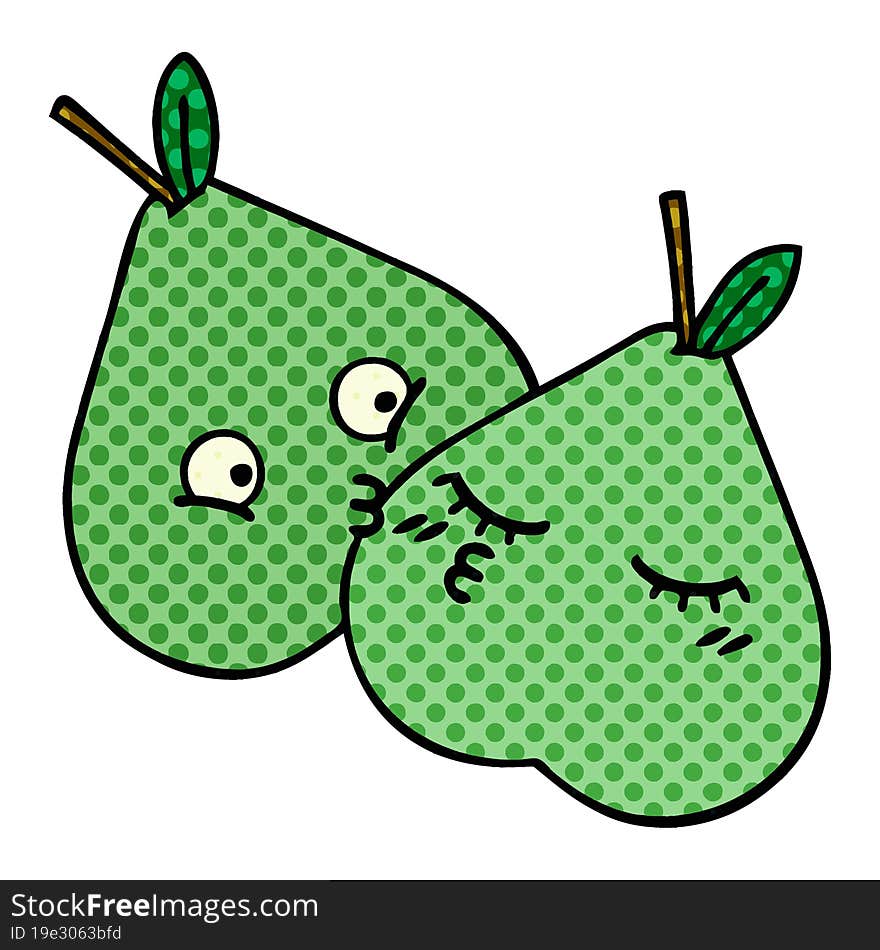 comic book style cartoon of a green pear