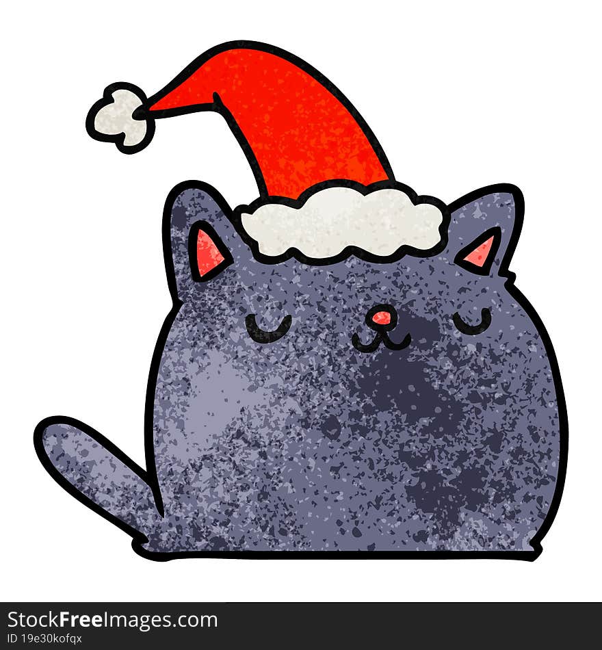 Christmas Textured Cartoon Of Kawaii Cat