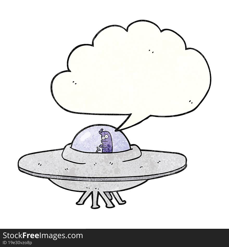 speech bubble textured cartoon flying saucer