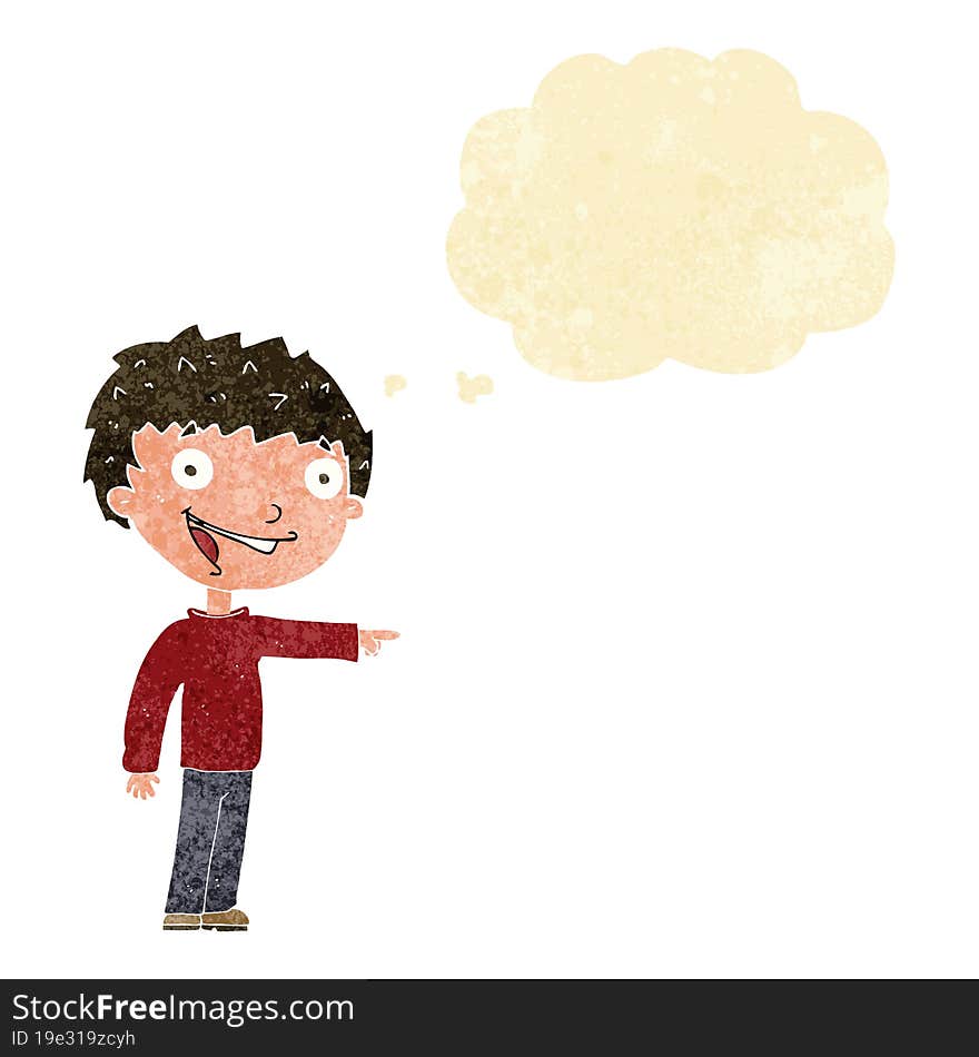 Cartoon Happy Boy Laughing With Thought Bubble