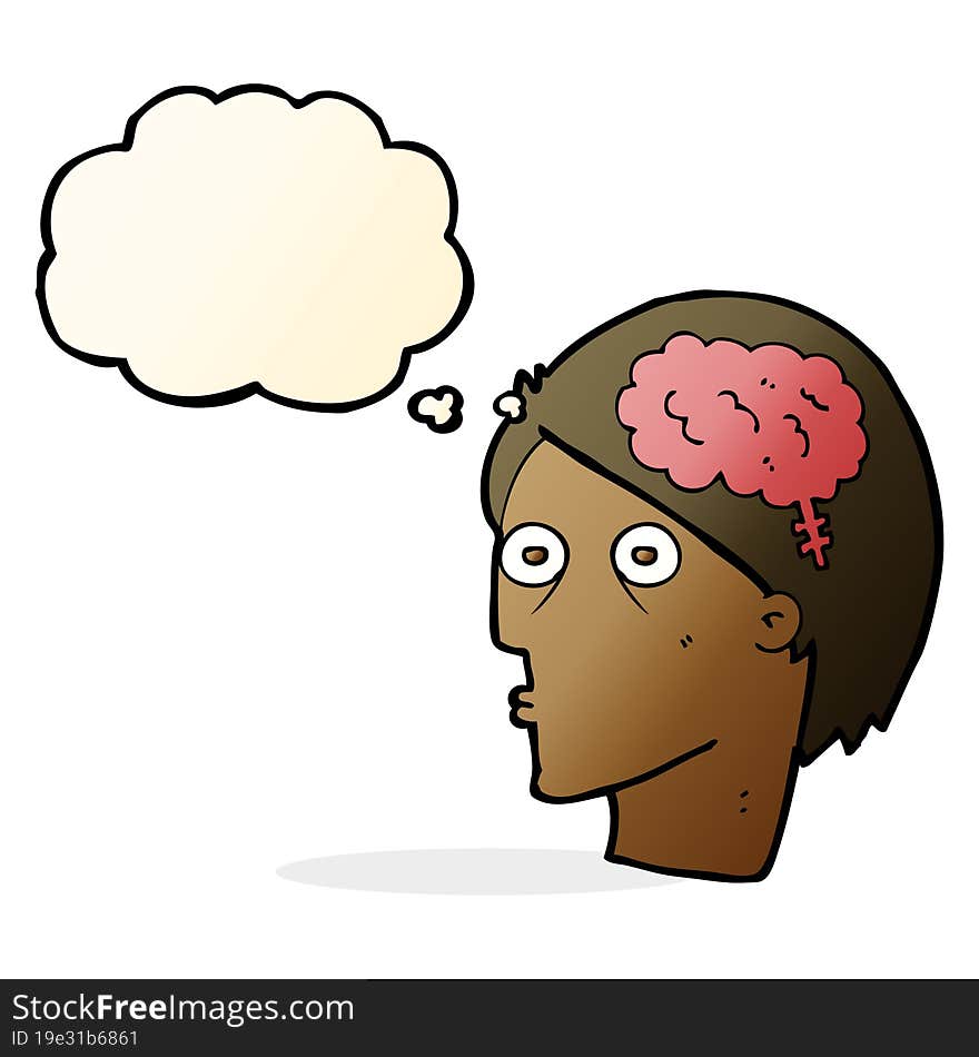 cartoon head with brain symbol with thought bubble