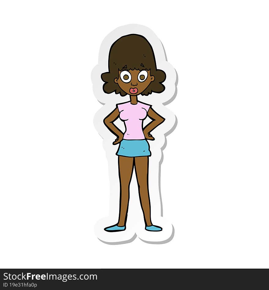 sticker of a cartoon surprised woman