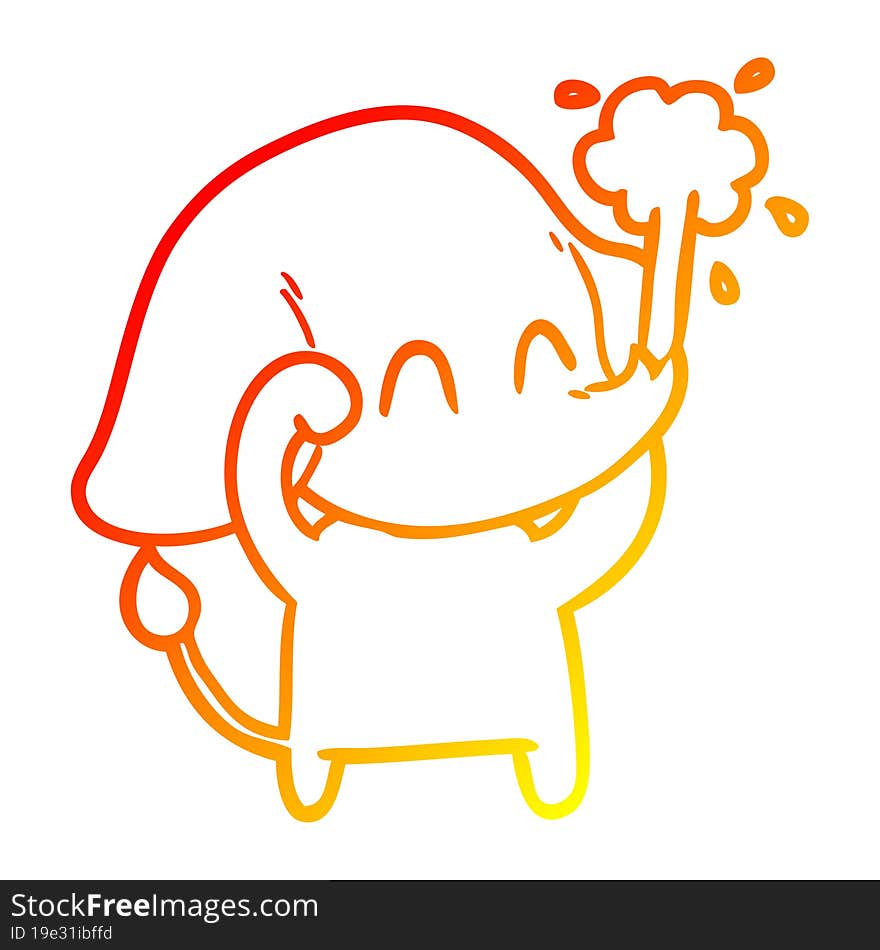 warm gradient line drawing cute cartoon elephant spouting water