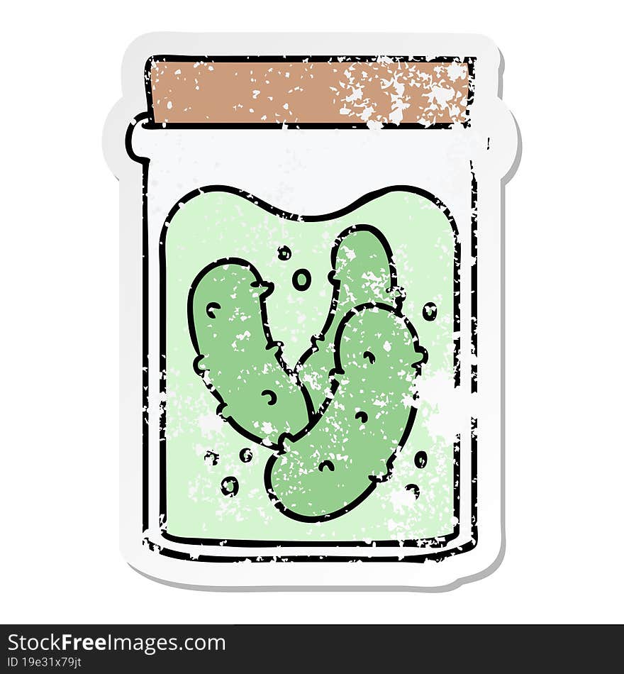 hand drawn distressed sticker cartoon doodle jar of pickled gherkins