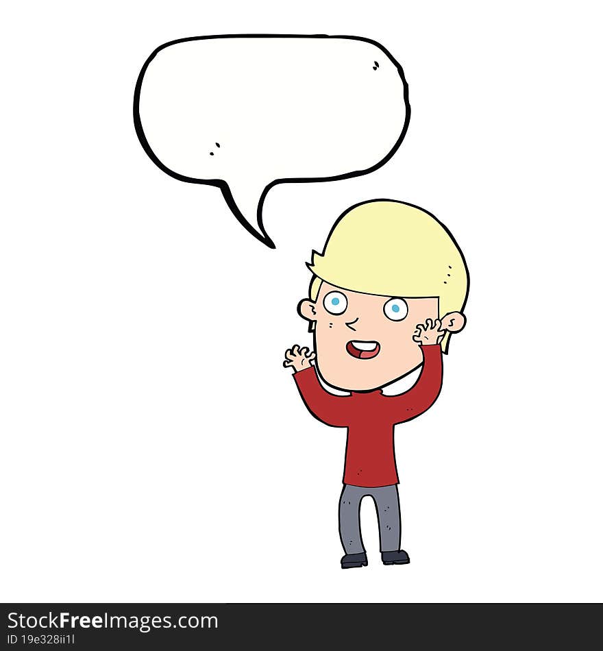 cartoon happy man with speech bubble