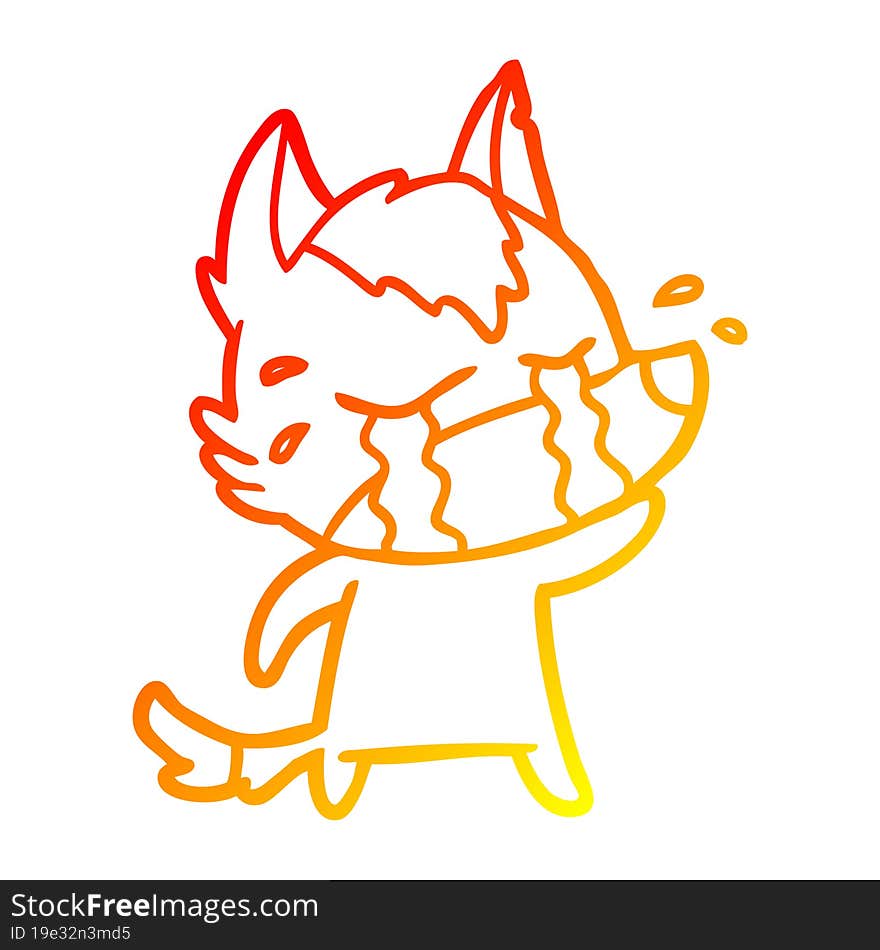 Warm Gradient Line Drawing Cartoon Crying Wolf