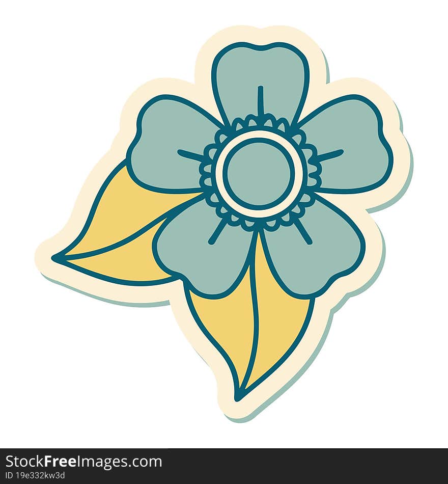 sticker of tattoo in traditional style of a flower. sticker of tattoo in traditional style of a flower