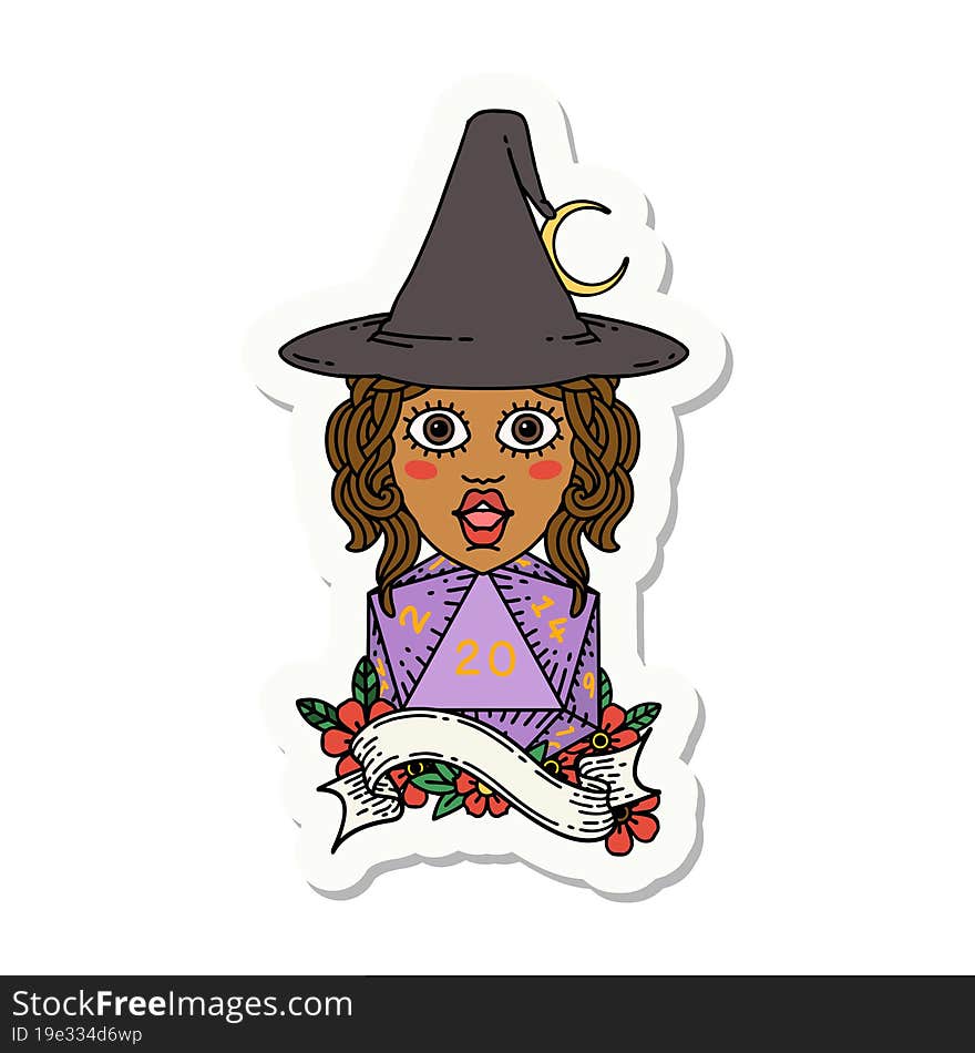 human mage with natural 20 D20 dice roll sticker