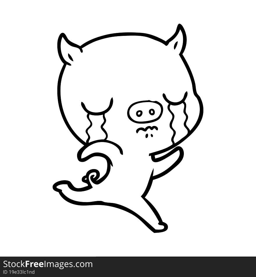 cartoon running pig crying. cartoon running pig crying