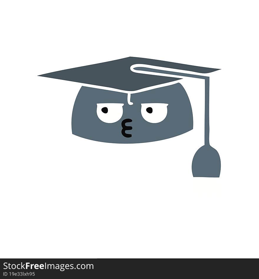 flat color retro cartoon graduation hat