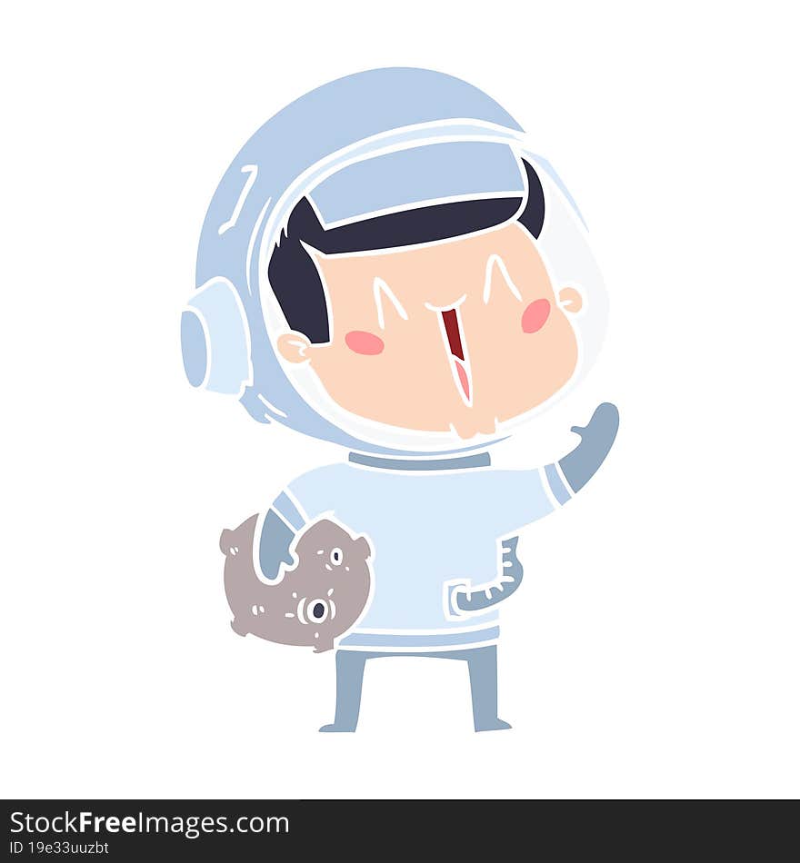 Happy Flat Color Style Cartoon Astronaut With Moon Rock