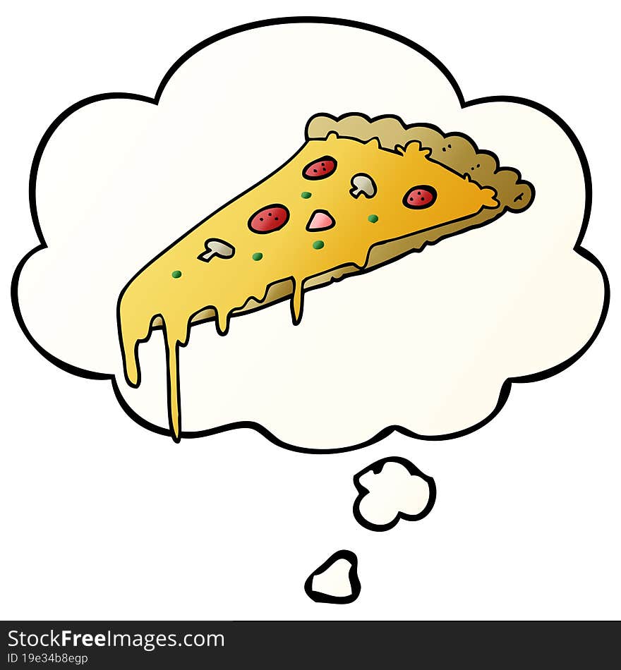 Cartoon Pizza Slice And Thought Bubble In Smooth Gradient Style