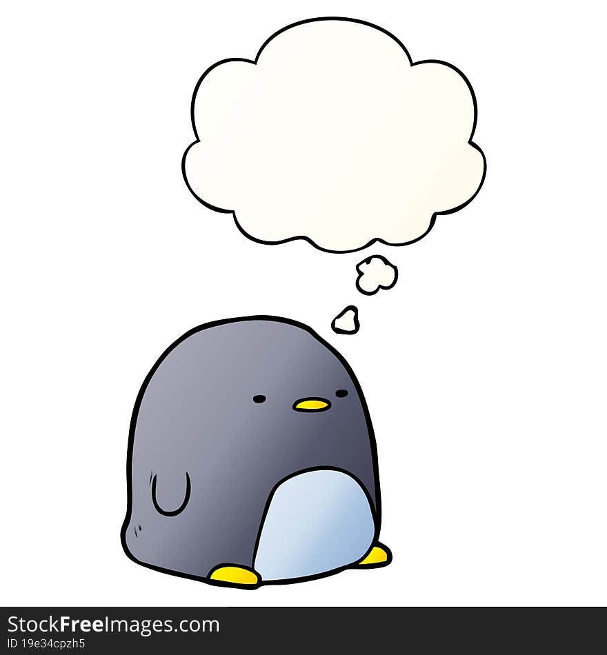 cute cartoon penguin and thought bubble in smooth gradient style