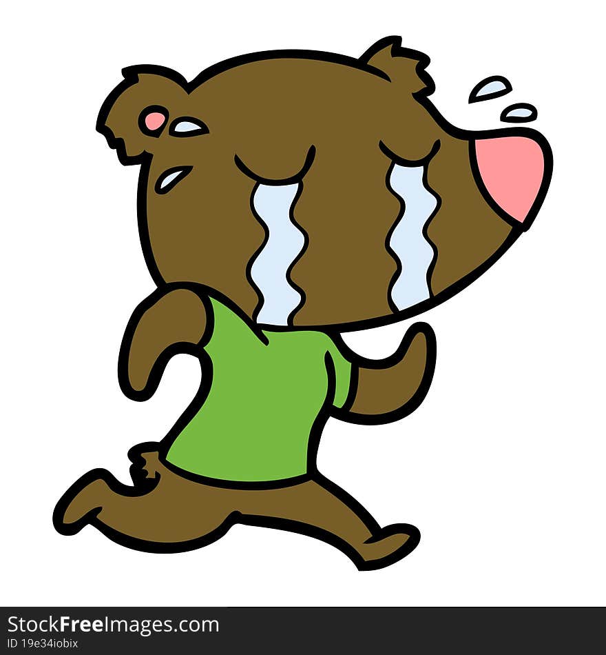 cartoon crying bear running. cartoon crying bear running