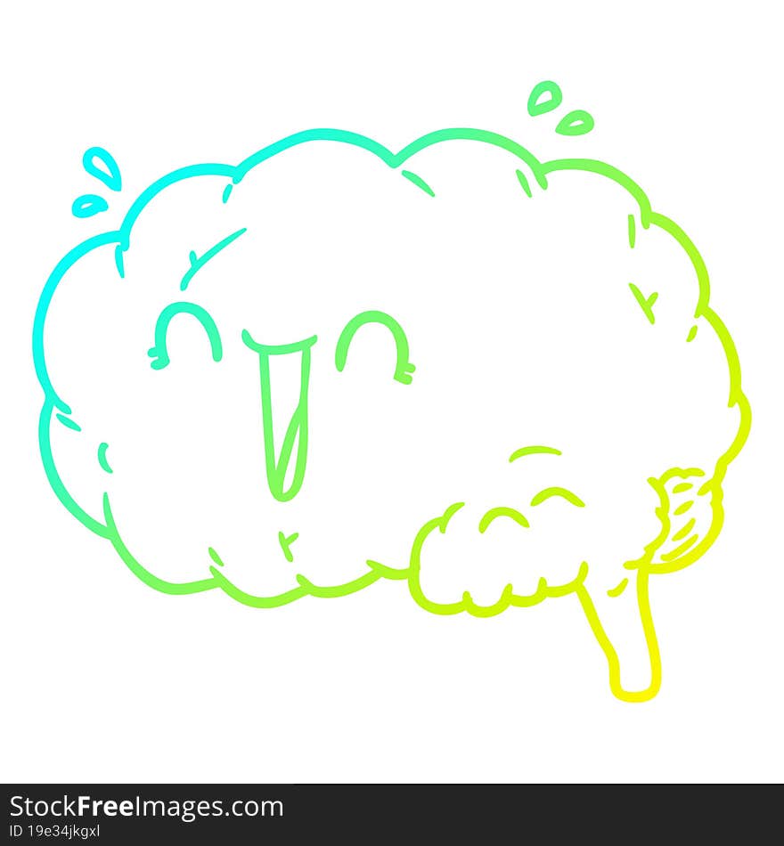 cold gradient line drawing cartoon brain laughing