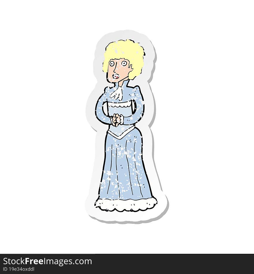 retro distressed sticker of a cartoon shocked victorian woman