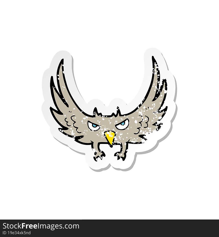 retro distressed sticker of a cartoon flying bird