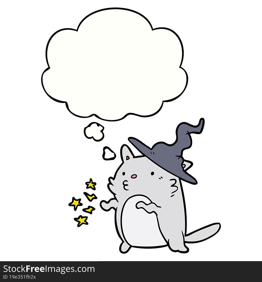 cartoon cat wizard with thought bubble. cartoon cat wizard with thought bubble