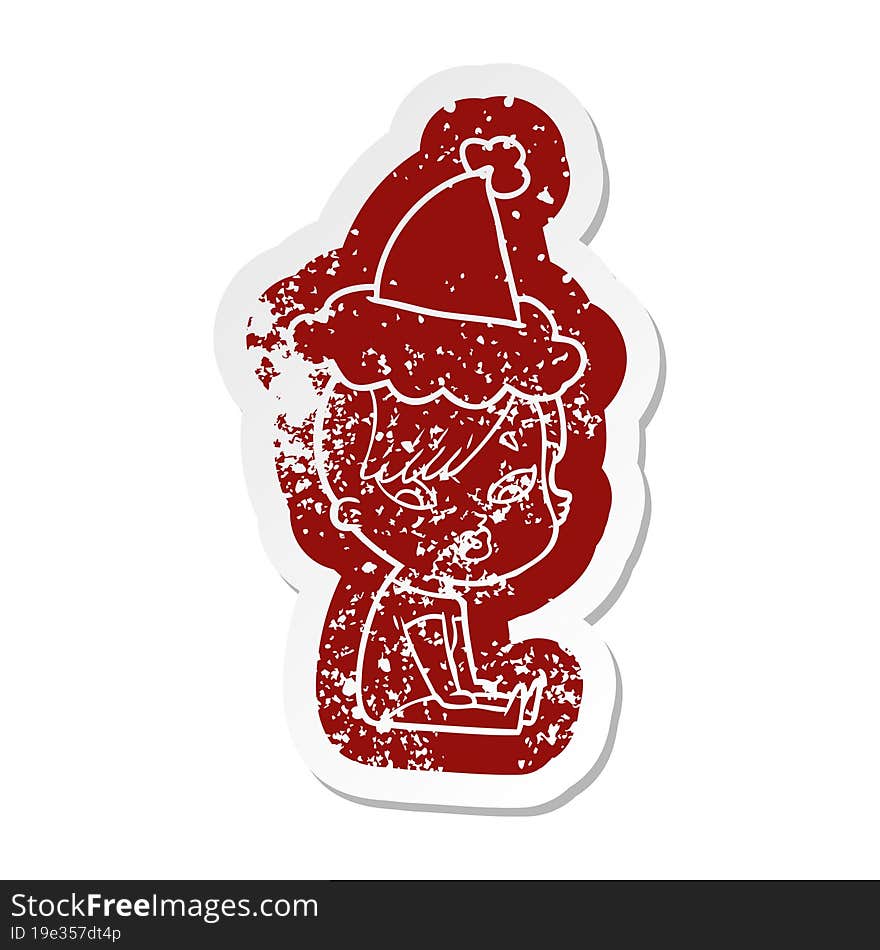 Cartoon Icon Of A Surprised Girl Wearing Santa Hat