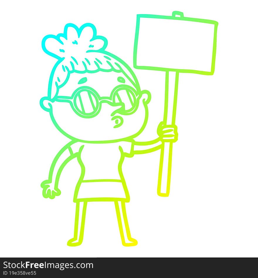 cold gradient line drawing cartoon woman wearing glasses