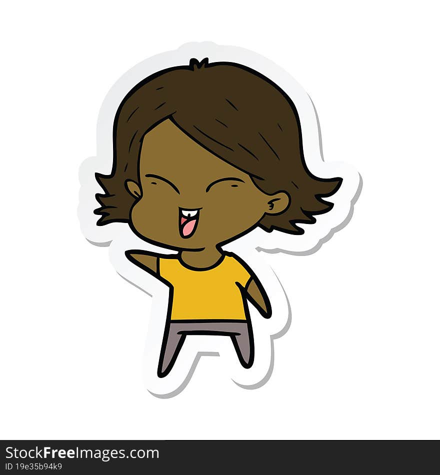 sticker of a happy cartoon girl