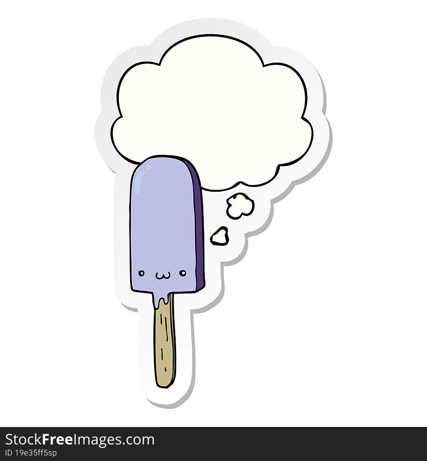 cartoon ice lolly and thought bubble as a printed sticker