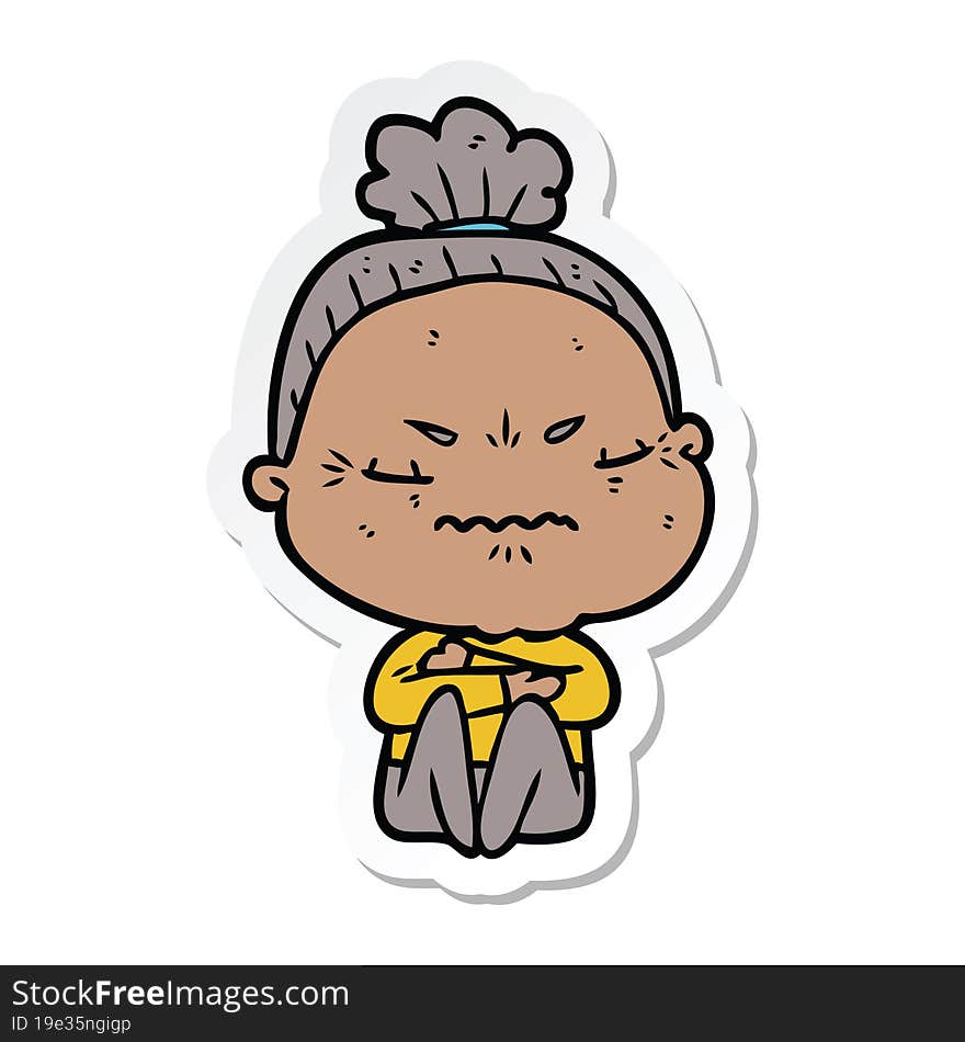 Sticker Of A Cartoon Annoyed Old Lady