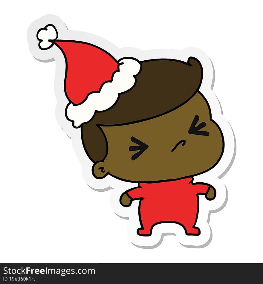 christmas sticker cartoon of kawaii boy