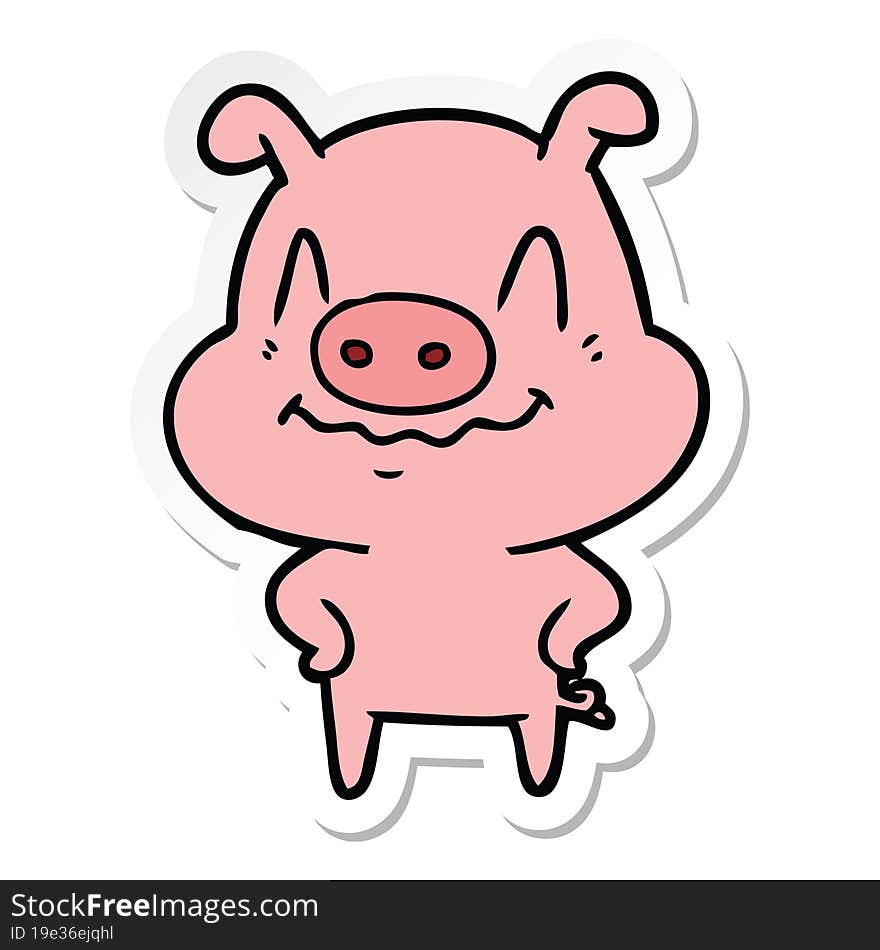 sticker of a nervous cartoon pig