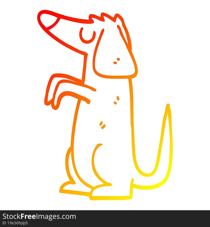 warm gradient line drawing of a cartoon well behaved dog