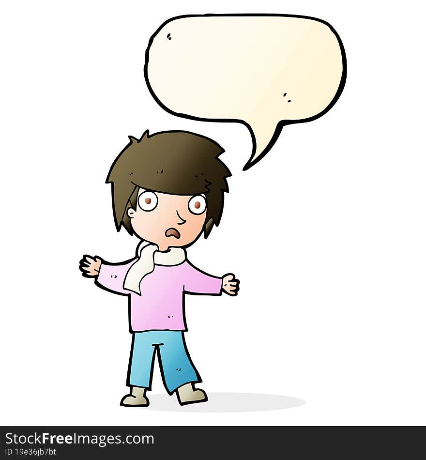 Cartoon Unhappy Boy With Speech Bubble