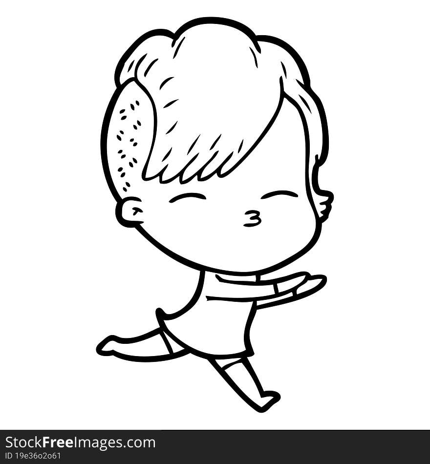 cartoon squinting girl running. cartoon squinting girl running