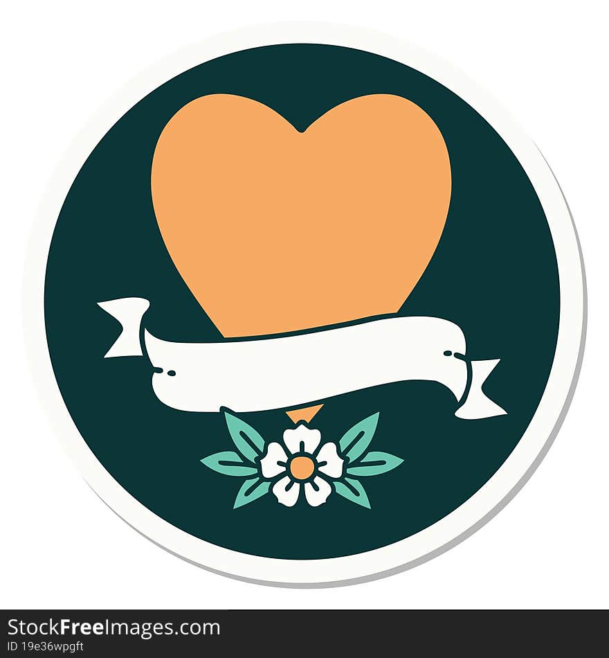 Tattoo Style Sticker Of A Heart And Banner