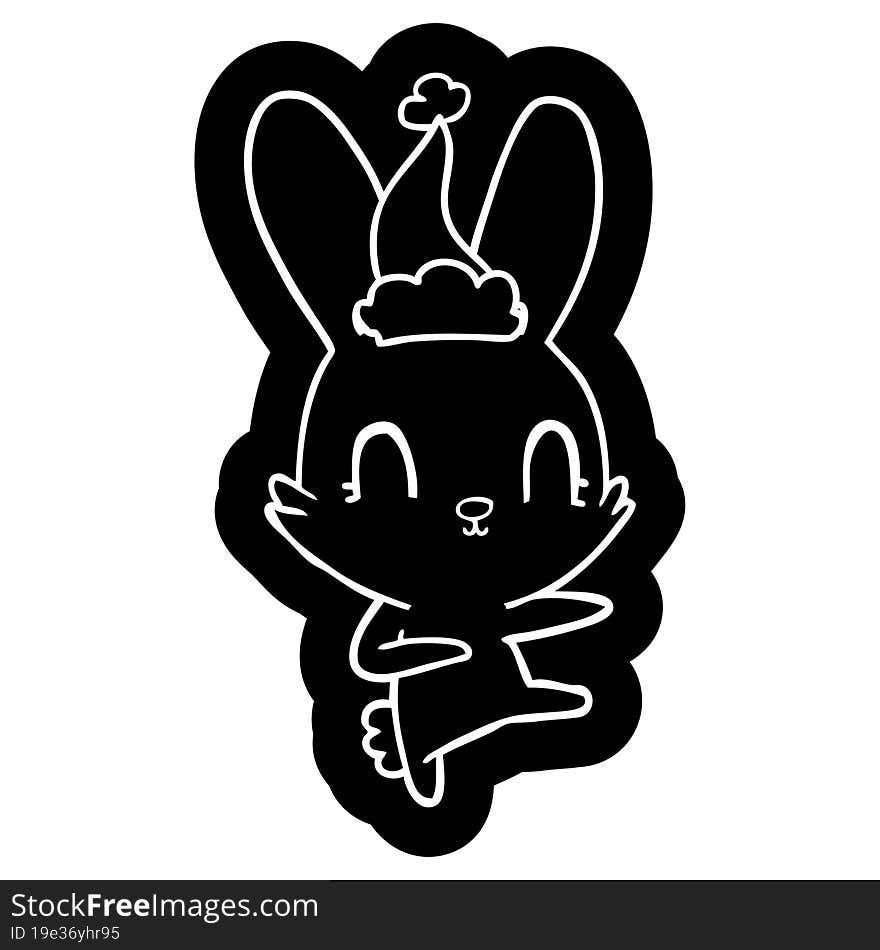 cute cartoon icon of a rabbit dancing wearing santa hat