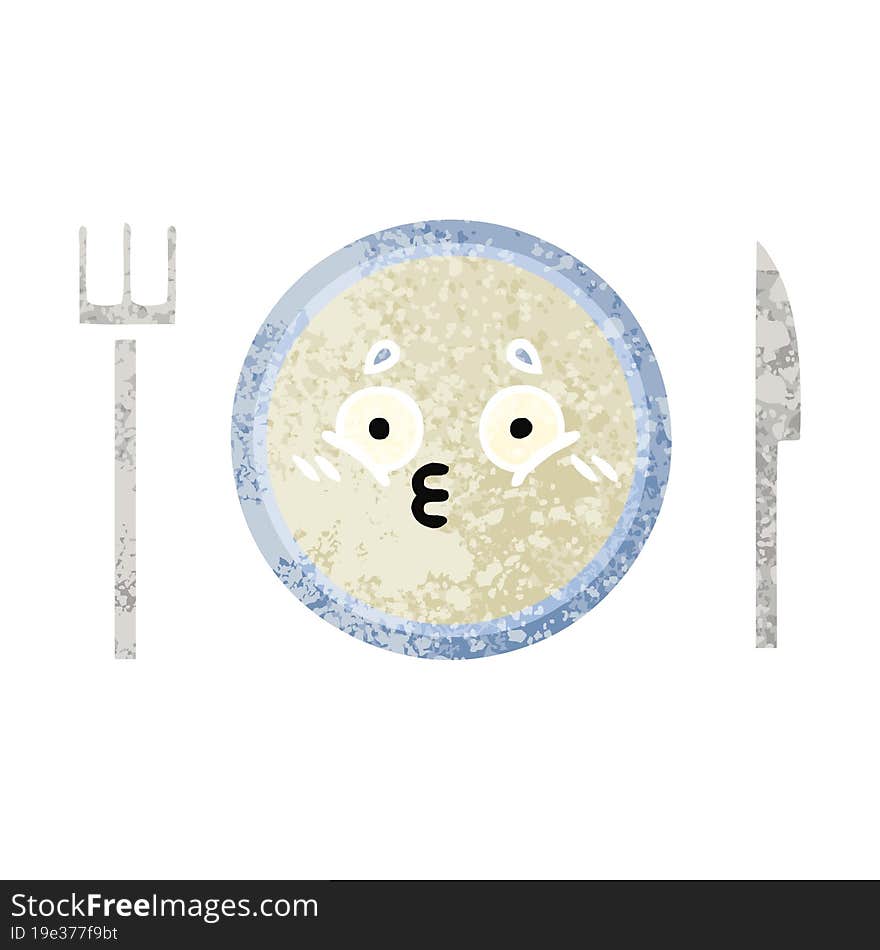 Retro Illustration Style Cartoon Dinner Plate