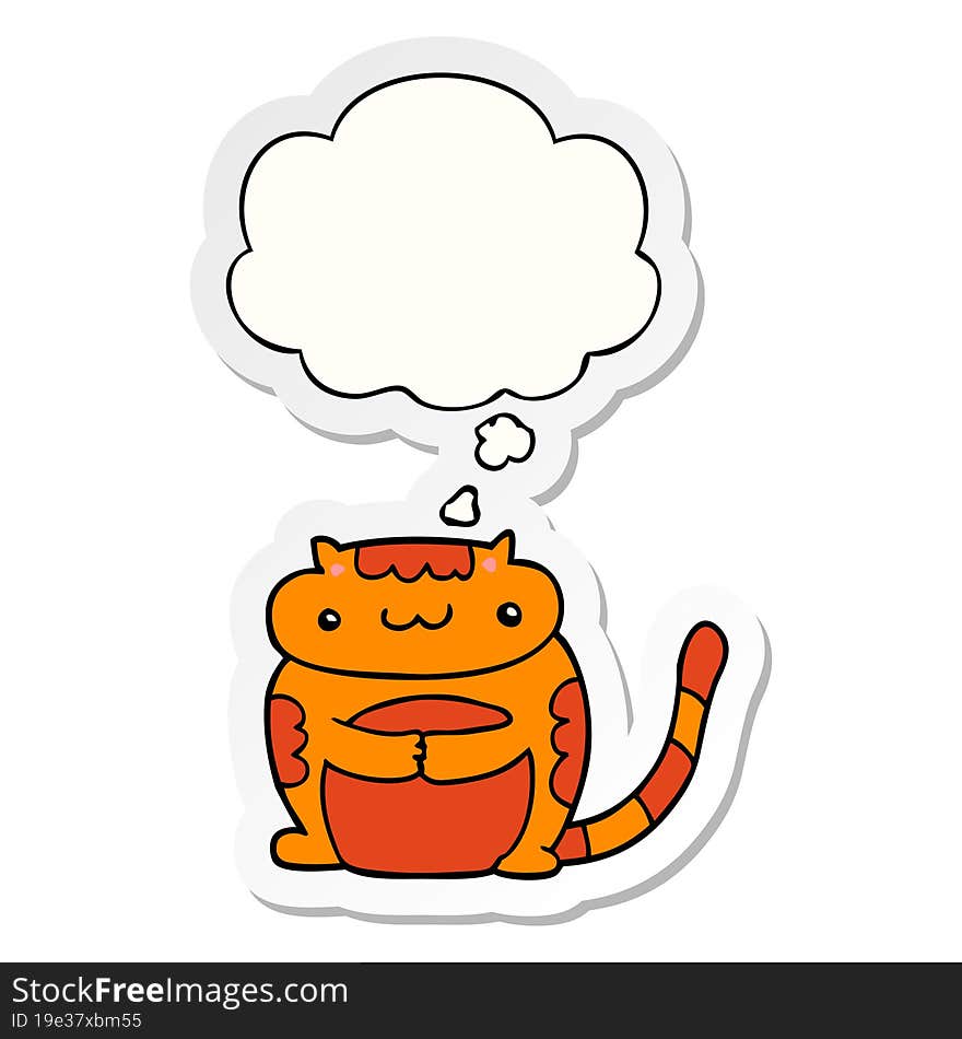 cute cartoon cat and thought bubble as a printed sticker