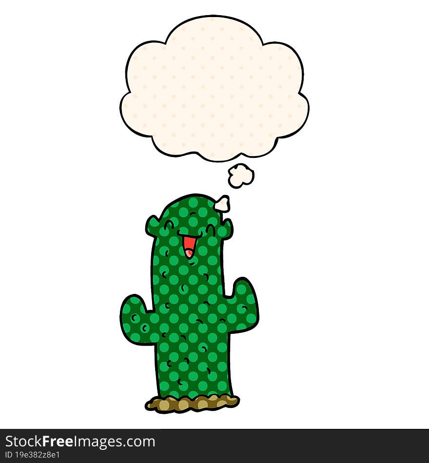 Cartoon Cactus And Thought Bubble In Comic Book Style