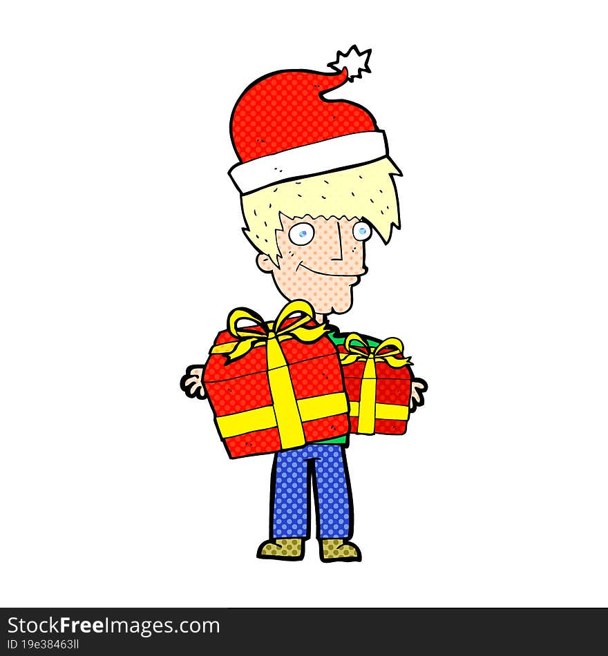 cartoon man getting ready for christmas. cartoon man getting ready for christmas