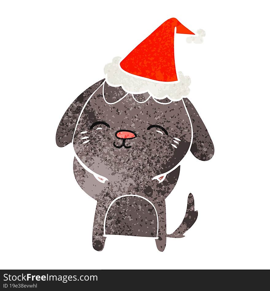 happy retro cartoon of a dog wearing santa hat