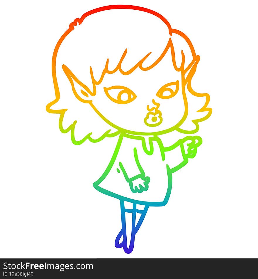 rainbow gradient line drawing pointing cartoon elf girl