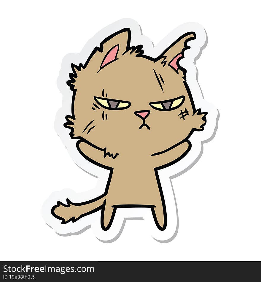 sticker of a tough cartoon cat