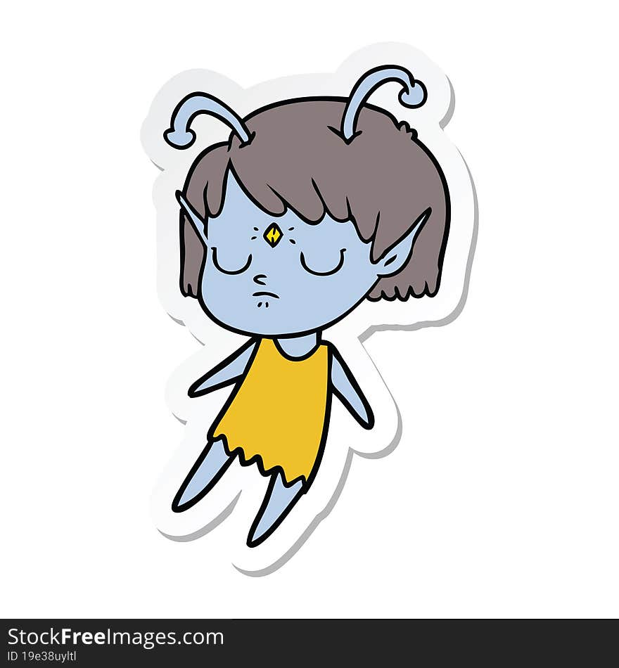 sticker of a cartoon alien girl