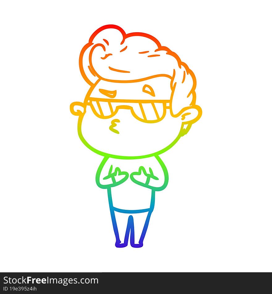 rainbow gradient line drawing of a cartoon cool guy